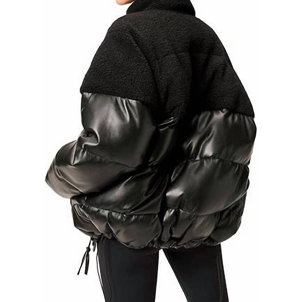 NEW GOOD AMERICAN sherpa mix cocoon puffer jacket in black - Picture 2 of 2